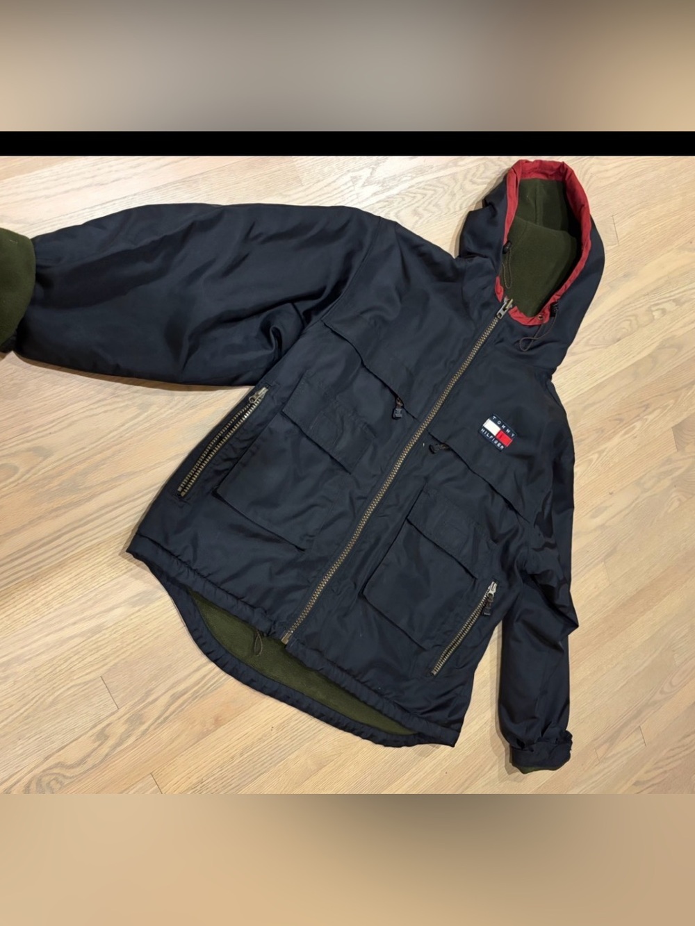 Tommy Hilfiger Men’s Large Black Multi-Pocket Fleece-Lined WinterJacket